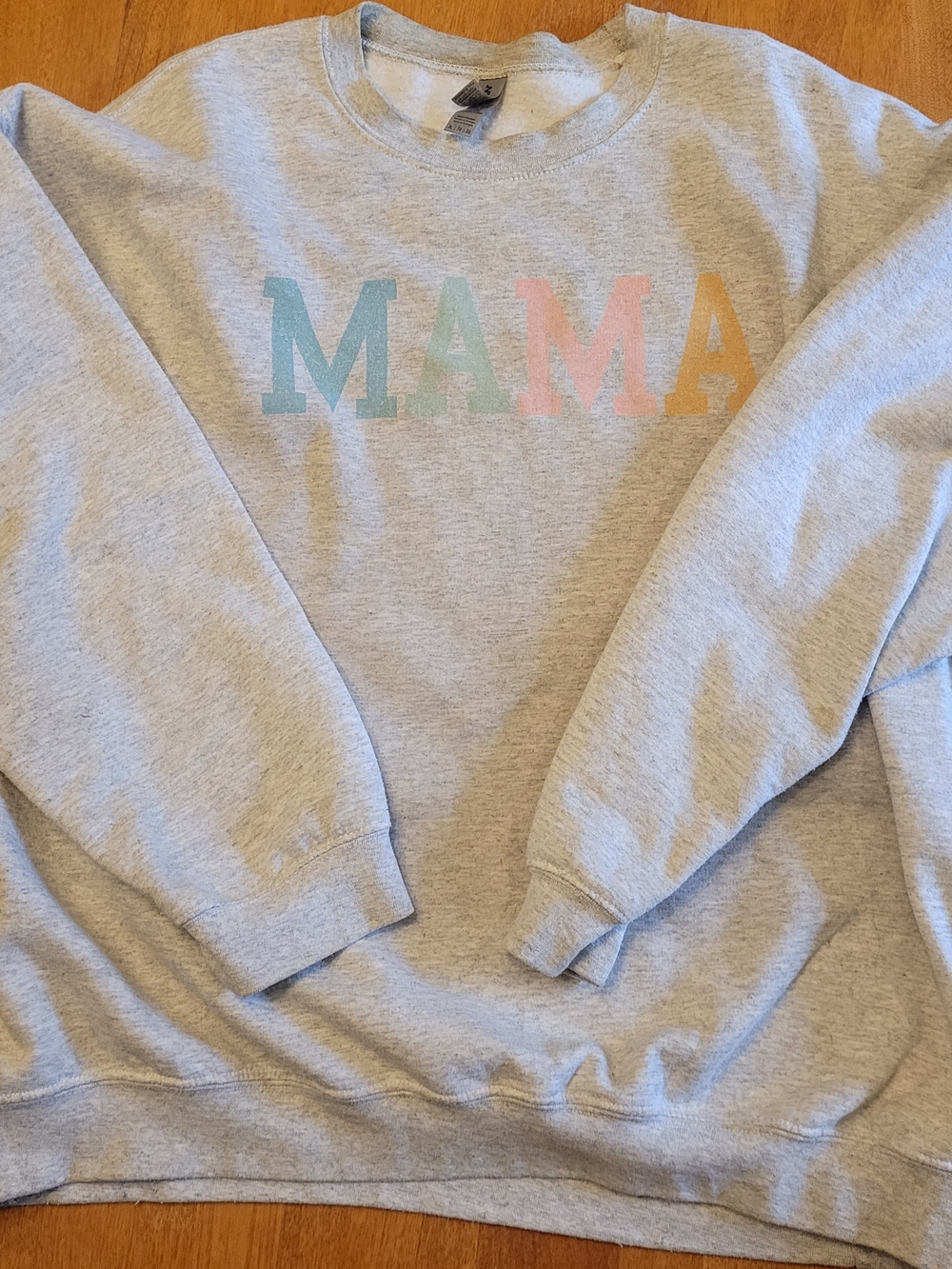 'MAMA' Graphic Sweatshirt - Heather Gray with Pastel Letters